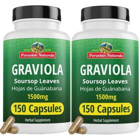 Peruvian Naturals 850067874058 Graviola Soursop Capsules 1500mg 300 Vegan Hojas De Guan Bana - Peru