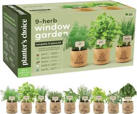 Planters Choice 852482008322 9 Herb Indoor Window Garden Kit - House Plants Seeds Best Burlap Pots