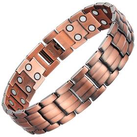 Ocb-147-us Rainso Mens Copper Double Row Magnetic Bracelets With 3500 Gauss Wristband Adjustabl