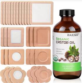 X004huejdf Rajosee Organic Castor Oil Pack Set 8 Fl Oz And 32 Anti-leakage Patches