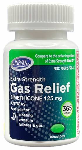 Right Remedies 370692000436 Gas Relief Extra Strength 125mg 365 Count Pack Of 1 Green