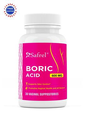 Safrel 371309000603 Boric Acid Vaginal Suppositories 30 Count Pure Intimate Health Support