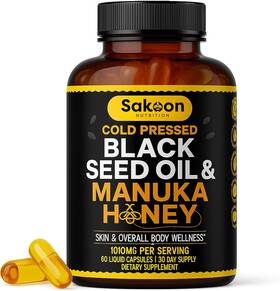 Sakoon Nutrition 313096768755 Black Seed Oil Capsules - With New Zealand Manuka Honey Cold Pressed Turkish Ni