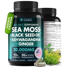 Secret Element 860012472369 Irish Sea Moss Black Seed Oil Ashwagandha Ginger 20000mg Capsules Seamoss Bla
