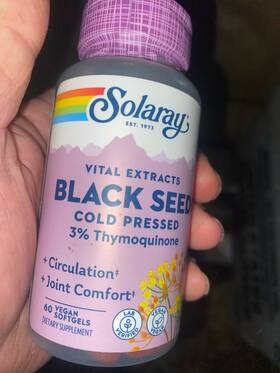 Solaray 076280292572 Black Seed Cold Pressed 3% Thymoquinone 60 Softgels Expires 2/26