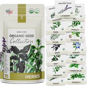 Herb15 Spade To Fork Sc 15 Certified Organic Herb Seeds Variety Pack 4x More Black Light Brown