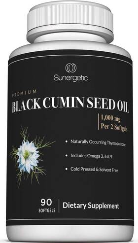 Sunergetic 852207008576 Premium Black Cumin Seed Oil Softgels 1000mg Non-gmo 90 Count