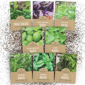 Sweet Yards 686603759455 Organic Basil Seeds Variety Pack - 8 Individual Packs 2026 Season Brown