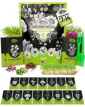 Tactiko Survival 850067111481 15 Rapid Growth Microgreens And Vegetable Seed Kit Heirloom Green