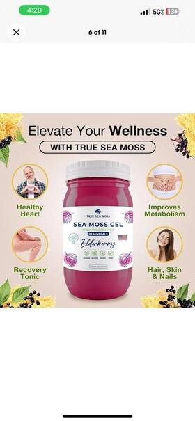 Tsm-e1 Trueseamoss Wildcrafted Irish Sea Moss Gel Made With Dried Seaweed Seamoss Elderberry