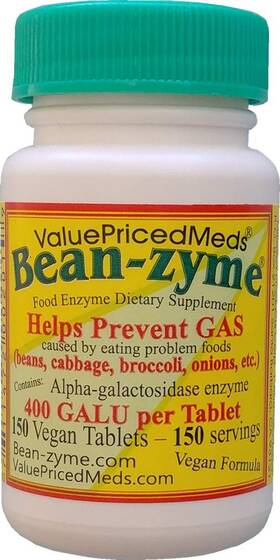 Bz150t400 Valuepricedmeds Bean-zyme Gas Relief For Adults Extra Strength 150 Ct Count Pack Of 1