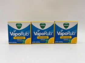 Vicks 323900010512 3x Vaporub Cough Suppressant Topical Ointment Lemon Scent 1.76 Oz Each