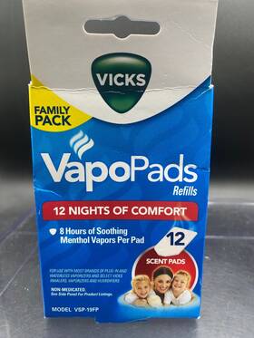 Vicks 328785990195 Vapopads Refills 8hr Soothing And Comfort Menthol Scent 12 Ct Pads Family Pk