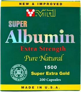 Vital 718631000206 New And Improved Super Albumin Gold Extra Strenth 1500 Mg 200 Capsules