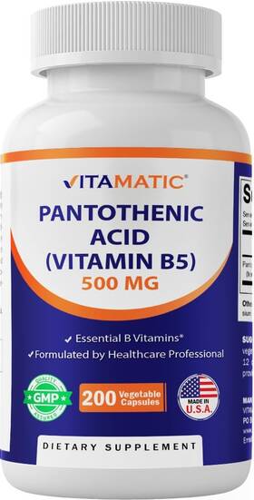 Vitamatic 810078470205 Pantothenic Acid Vitamin B5 500 Mg- 200 Count Pack Of 1