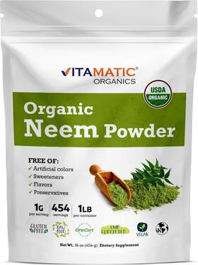 Vitamatic 810078470434 Organic Neem Leaf Powder Azadirachta Indica-polvo De Hoja Org Nico Detox