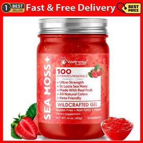 Wellness Labsrx 313102872858 Irish Sea Moss Gel Raw - Wildcrafted Superfood Seamoss Strawberry Flavor