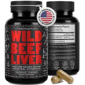 Wild Foods 198168013953 Beef Liver Capsules - Grass-fed And Pasture-raised 3000mg