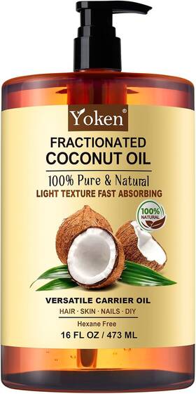 Yoken 313115474445 Fractionated Coconut Oil For Skin 16 Oz 100% Pure And Natural Liquid Coconu