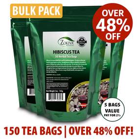 Zokiva-hibiscus-150-3-pack Zokiva Nutritionals Hibiscus Tea 150 Bags 3-pack Herbal Caffeine-free Over 48% Off Bulk