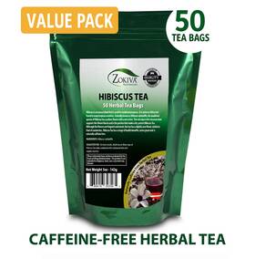 Zokiva-hibiscus-50-pack Zokiva Nutritionals Hibiscus Tea 50 Bags Herbal Caffeine-free Value Pack Great Flavor