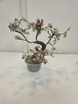 Vintage Asian Jade Glass Flowering Pink Cherry Blossom Bonsai Tree Pot. Fixed Price $60.45.