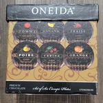 Oneida French Chocolate Set Six Canape Plates Fruit Apple Orange Banana Pear 6". Fixed Price $24.99.