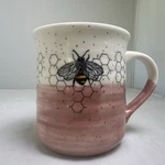 Heartland Hive Bee & Honeycomb Coffee Mug Cup Ceramic Pink Cream. Fixed Price $18.00.