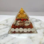 Orgone Pyramid With Buddha Idol, Rudraksha, Copper Spiral & Sacred Shells. Fixed Price $34.94.