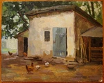 Ukrainian Soviet Ussr Oil Painting Impressionism Realism Chicken Coop. Fixed Price $250.00.