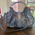 Brahmin Elisa Moonstone Seville Snakeskin Design Leather Satchel Handbag. Fixed Price $219.95.