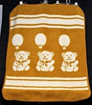 Vtg Nursery Baby Children Blanket Teddy Bear Orange Beige Striped 43" X 52". Fixed Price $14.25.