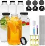 16OZ Glass Juice Bottles With Leak-proof Lids, Metal Straws & Cleaning Brush. Fixed Price $28.03.