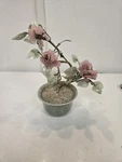 Vintage Asian Jade Glass Flowering Pink Cherry Blossom Bonsai Tree Pot. Fixed Price $40.30.