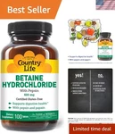 100 Count Betaine Hydrochloride Tablets, Gluten-free Digestive Aid With Pepsin. Fixed Price $31.99.