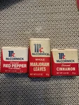Lot 3 Mccormick Spice Tin Containers Vtg Metal Red Pepper Cinnamon Marjoram. Fixed Price $9.95.