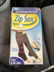New Telebrands Zip Sox Up Compression Socks Open Toe Black Os One Pair. Fixed Price $10.00.