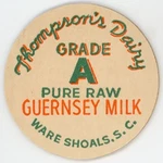 Milk Bottle Cap Insert Thompson's Dairy Ware Shoals, Nc (north Carolina)-raw. Fixed Price $8.55.