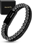 Magnetrx Hematite & Leather Magnetic Bracelet Max Strength Natural Stones .... Fixed Price $64.73.
