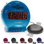 Sonic Alert Bomb Dual Alarm Clock With Bed Shaker, Turquiose Vibrating. Fixed Price $74.07.