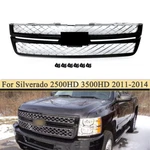 Gloss Black Front Grille W/ Chrome Mesh For 2011-2014 Chevy Silverado 2500HD. Fixed Price $208.00.