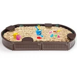Costway 6F Wooden Sandbox W/built-in Corner Seat, Cover, Bottom Liner. Fixed Price $79.74.