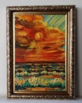Framed Small Seascape Bright Sunset Sky Art 4X6 Impasto Original Oil Painting. Fixed Price $44.10.