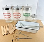 Vtg 50'S Lot 4PC. Glasco Clear Glass Medical Jar's Labels Stainless Lids &misc. Fixed Price $117.99.