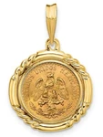 Gold Coin Pendant, 2 Pesos Set 14K Designer Frame. Fixed Price $1050.00.