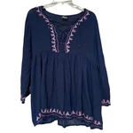 7 Islands Navy Blue Embroidered Lace Up Tunic Top Gypsy Festival Sz Bohemian. Fixed Price $20.90.