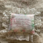 Pink Lavender Floral Lace Mother Holds Child's Hand Hanging Pillow 11"X13". Fixed Price $19.00.