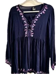 7 Islands Navy Blue Embroidered Lace Up Tunic Top Gypsy Festival Sz Bohemian. Fixed Price $12.50.