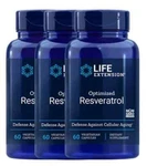 Life Extension Optimized Resveratrol, 60 Vegetarian Capsules Per Pack, 3 Bottles. Fixed Price $72.00.