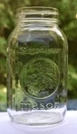 Vintage Golden Harvest Mason Jar Cornucopia Embossed Quart 06 33 976. Fixed Price $18.00.